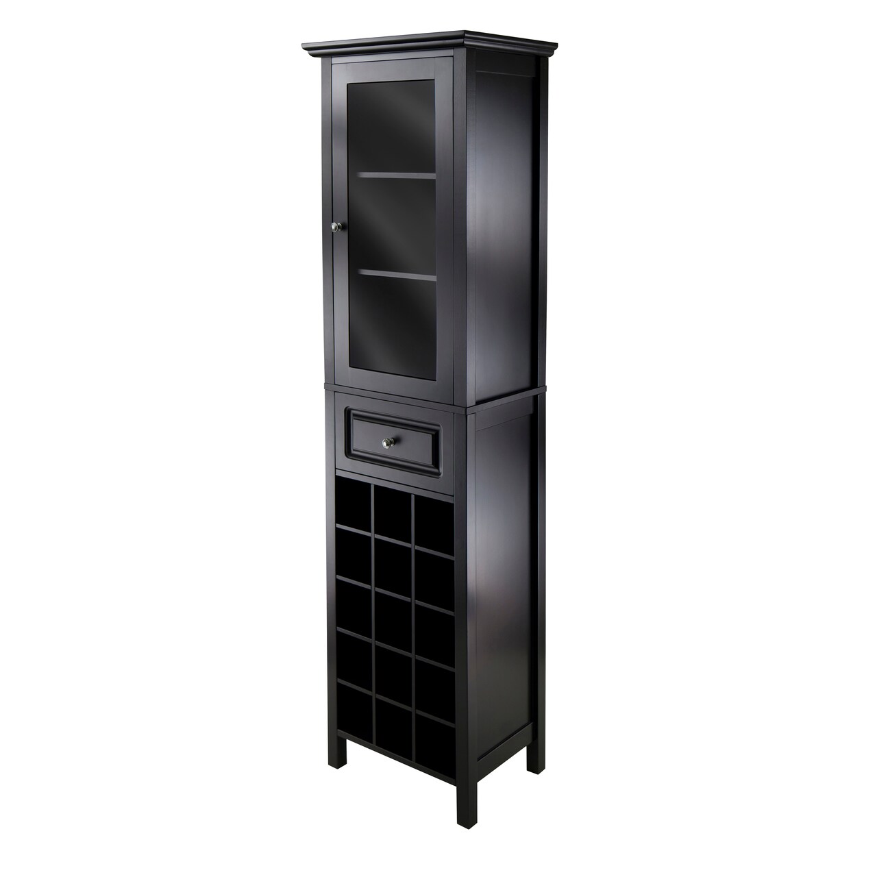 Contemporary Home Living 66.75" Black Elegant Burgundy Wine Tall Rectangular Glass Door 15-Bottle Cabinet